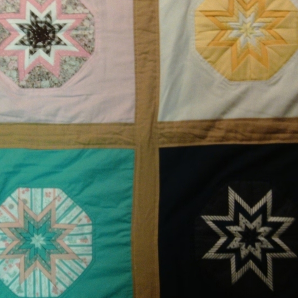 Folded Stars hand quilted bedspread blanket multi color full heavy unique burst - Picture 13 of 16